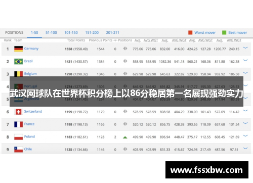 武汉网球队在世界杯积分榜上以86分稳居第一名展现强劲实力