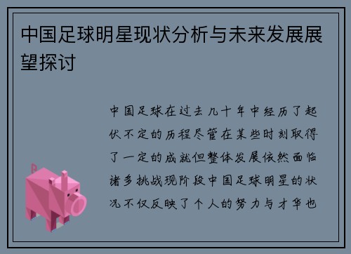 中国足球明星现状分析与未来发展展望探讨